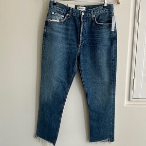 AGOLDE Riley High Rise Straight Crop Jean in Medium Wash Stretch Size 29 NWT